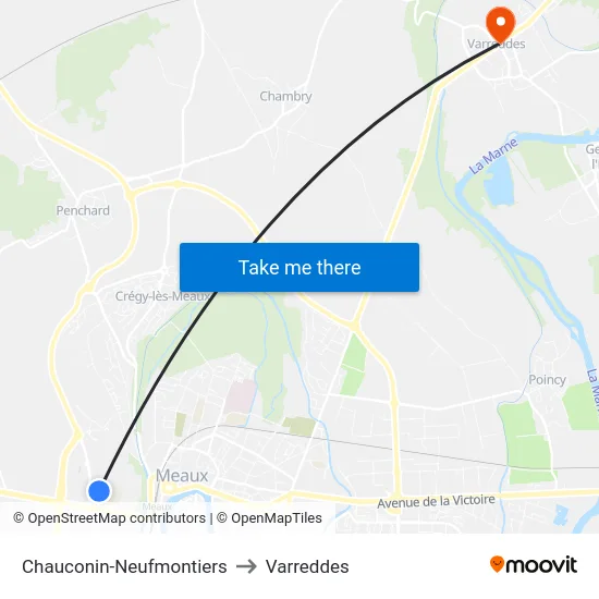 Chauconin-Neufmontiers to Varreddes map