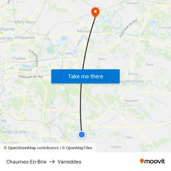 Chaumes-En-Brie to Varreddes map