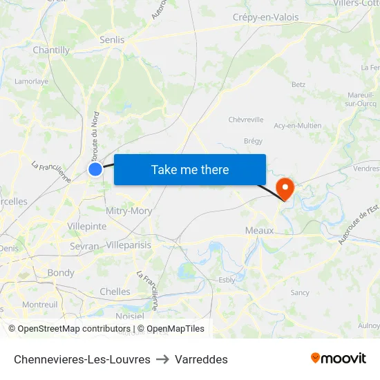 Chennevieres-Les-Louvres to Varreddes map