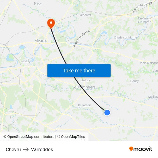 Chevru to Varreddes map