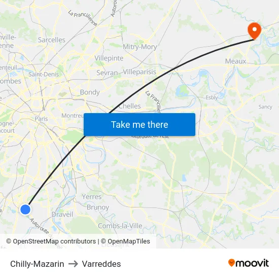 Chilly-Mazarin to Varreddes map