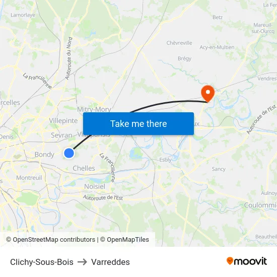 Clichy-Sous-Bois to Varreddes map