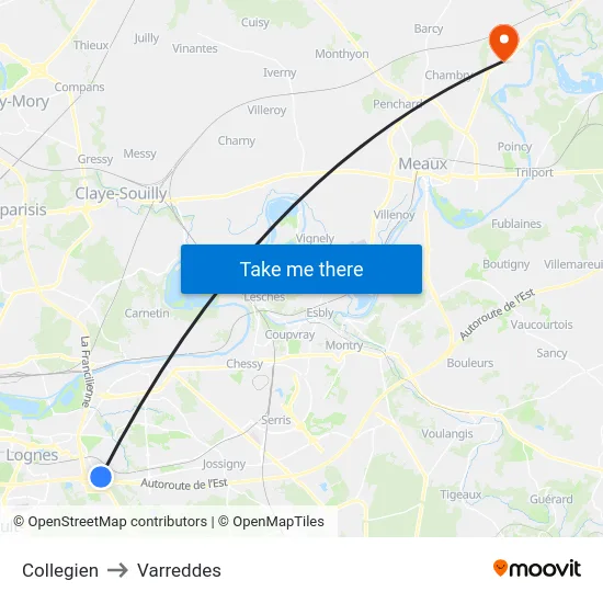 Collegien to Varreddes map