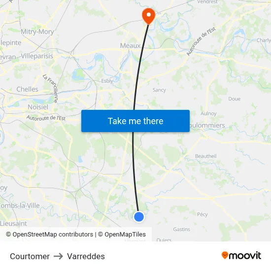 Courtomer to Varreddes map