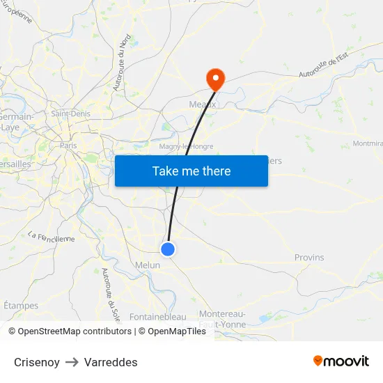 Crisenoy to Varreddes map