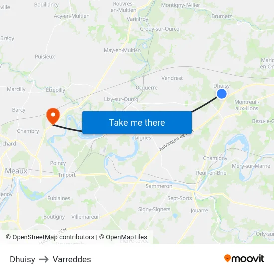 Dhuisy to Varreddes map