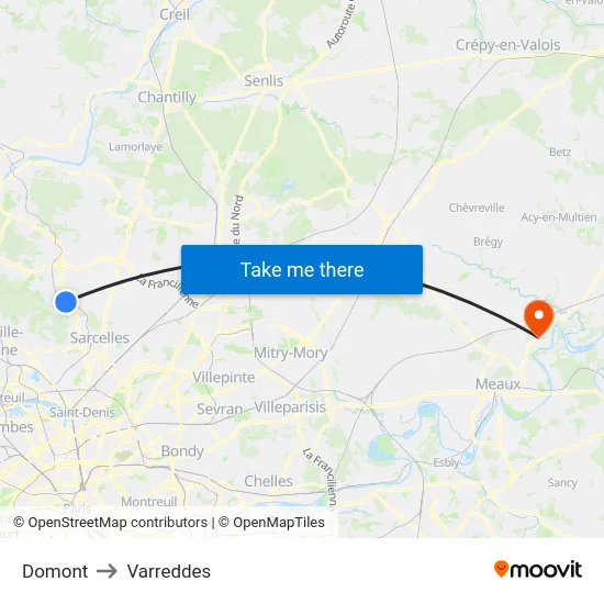 Domont to Varreddes map