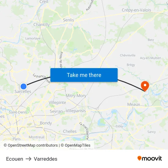 Ecouen to Varreddes map