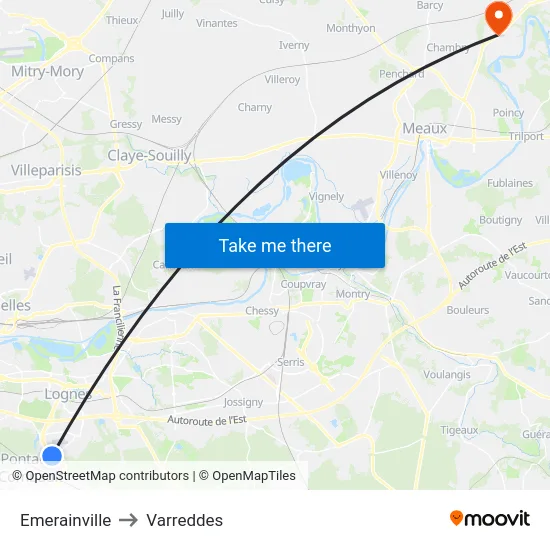 Emerainville to Varreddes map