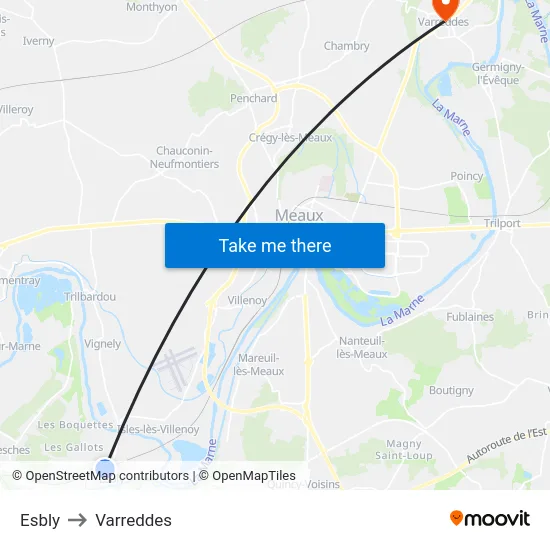 Esbly to Varreddes map