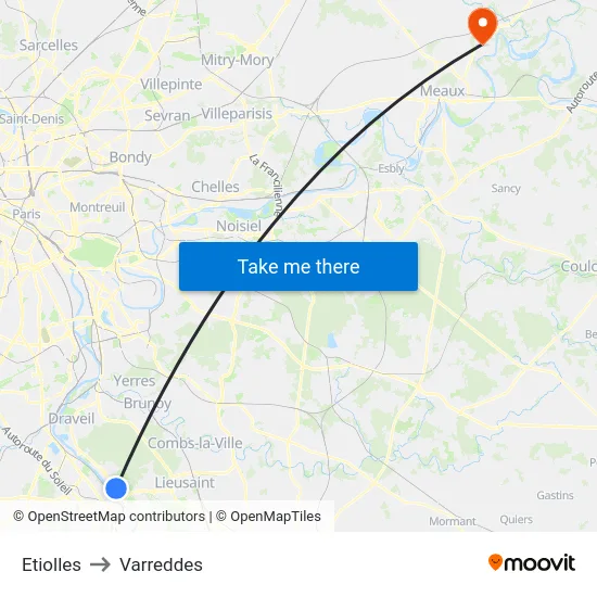 Etiolles to Varreddes map