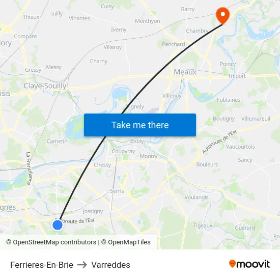 Ferrieres-En-Brie to Varreddes map