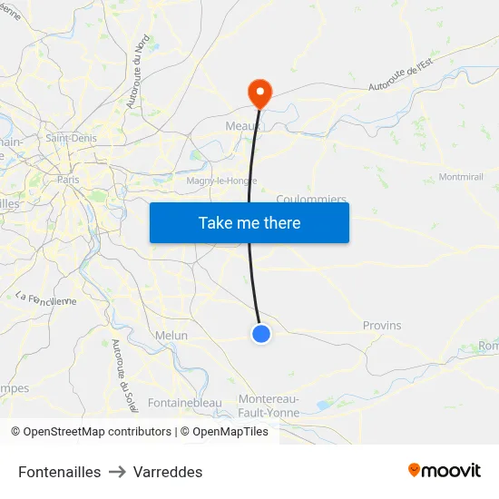 Fontenailles to Varreddes map