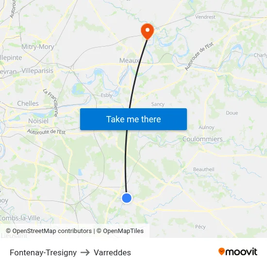 Fontenay-Tresigny to Varreddes map