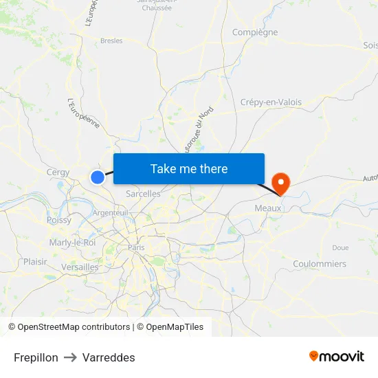 Frepillon to Varreddes map