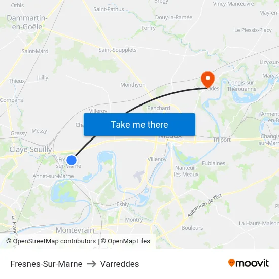 Fresnes-Sur-Marne to Varreddes map