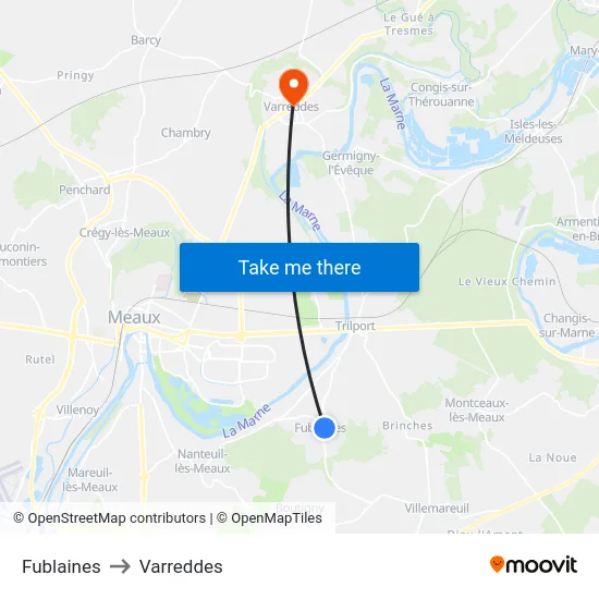Fublaines to Varreddes map
