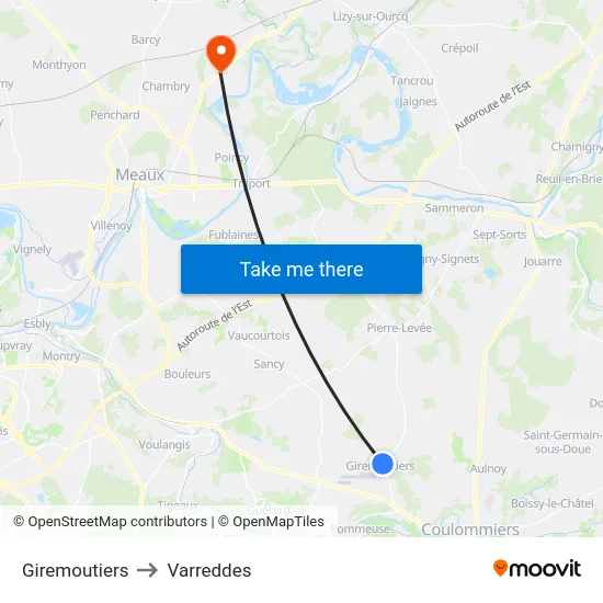 Giremoutiers to Varreddes map