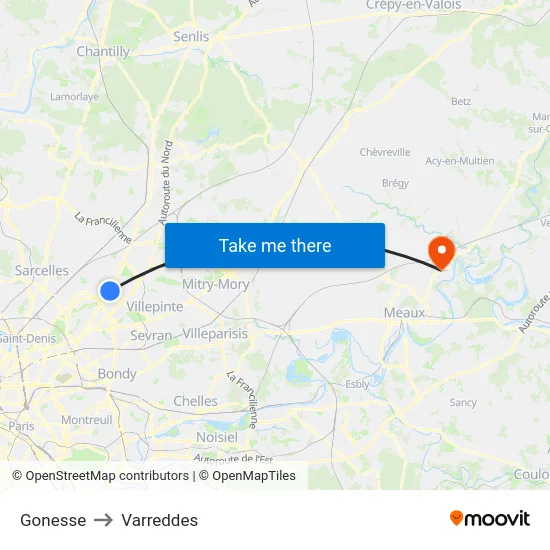 Gonesse to Varreddes map