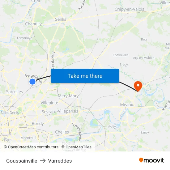 Goussainville to Varreddes map