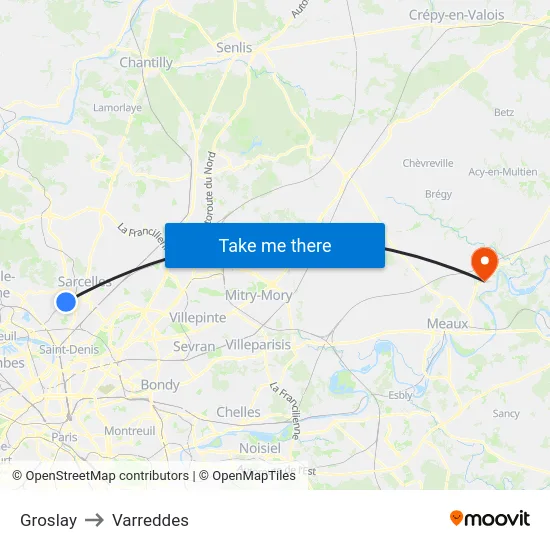 Groslay to Varreddes map