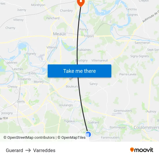 Guerard to Varreddes map