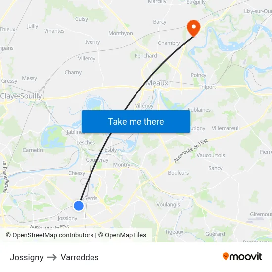 Jossigny to Varreddes map