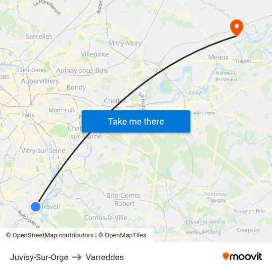 Juvisy-Sur-Orge to Varreddes map