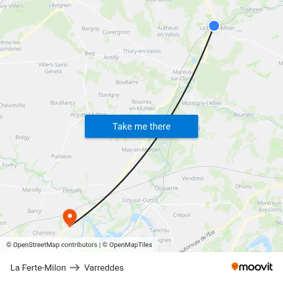 La Ferte-Milon to Varreddes map