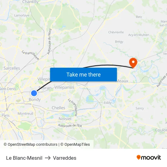 Le Blanc-Mesnil to Varreddes map