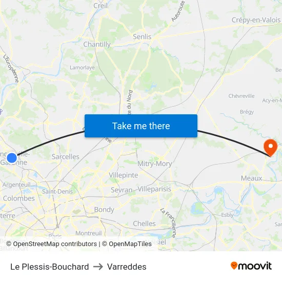 Le Plessis-Bouchard to Varreddes map