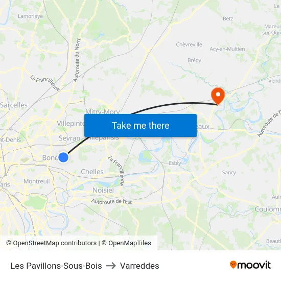 Les Pavillons-Sous-Bois to Varreddes map
