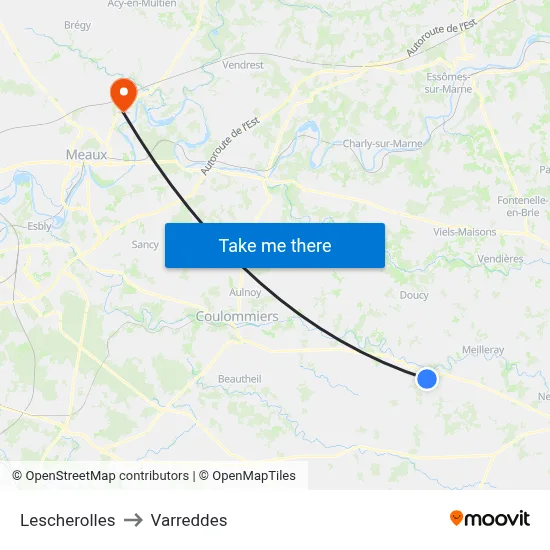 Lescherolles to Varreddes map