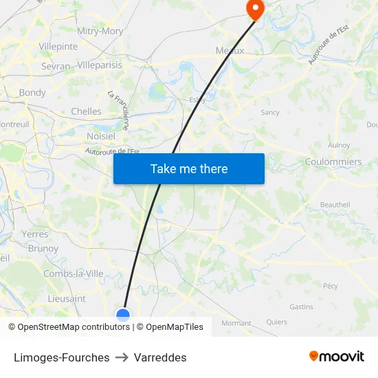 Limoges-Fourches to Varreddes map