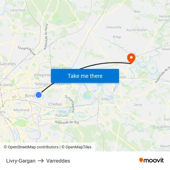 Livry-Gargan to Varreddes map