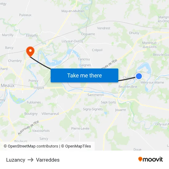 Luzancy to Varreddes map