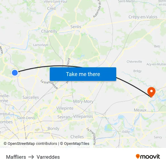 Maffliers to Varreddes map