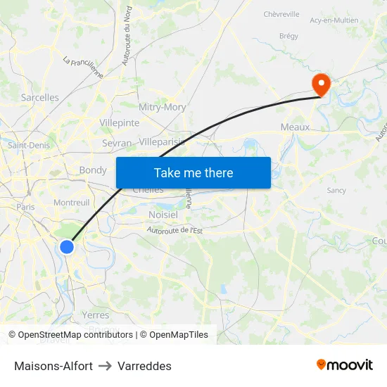 Maisons-Alfort to Varreddes map