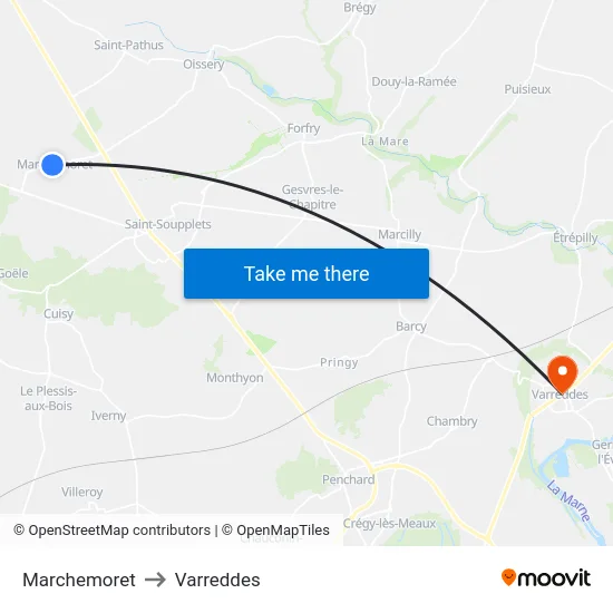 Marchemoret to Varreddes map