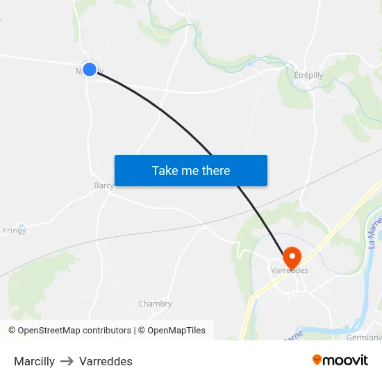 Marcilly to Varreddes map