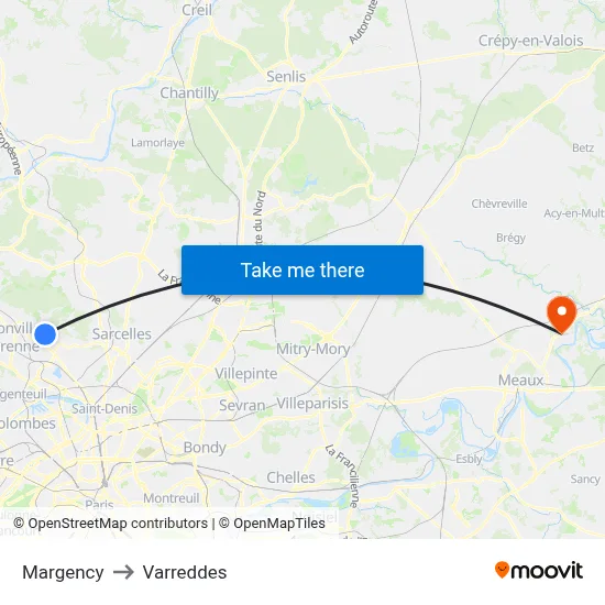 Margency to Varreddes map