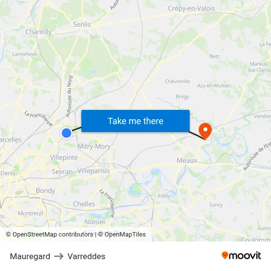 Mauregard to Varreddes map
