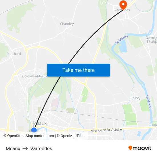 Meaux to Varreddes map