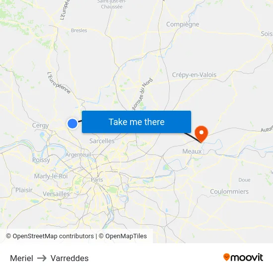 Meriel to Varreddes map