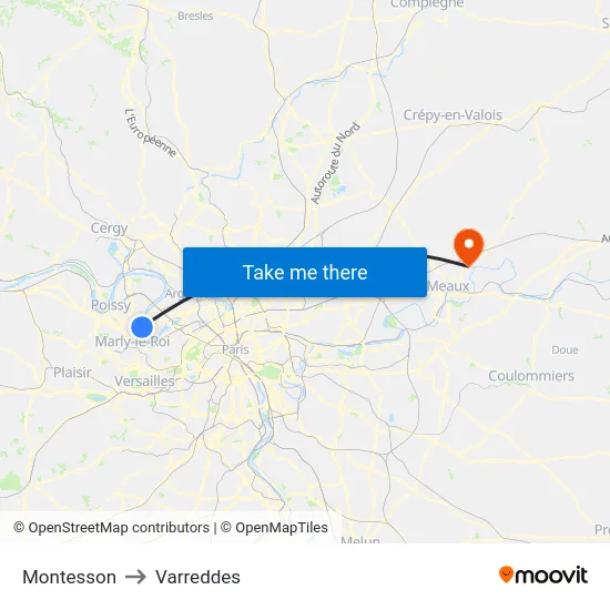 Montesson to Varreddes map