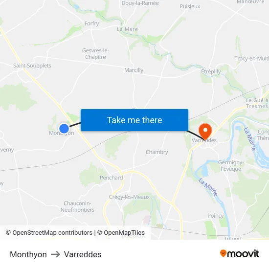 Monthyon to Varreddes map