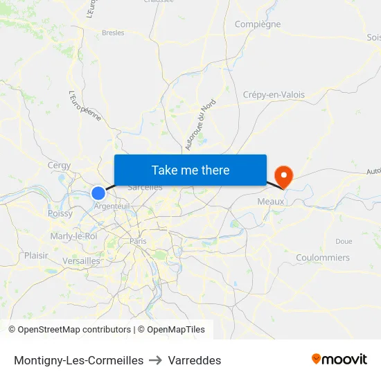 Montigny-Les-Cormeilles to Varreddes map