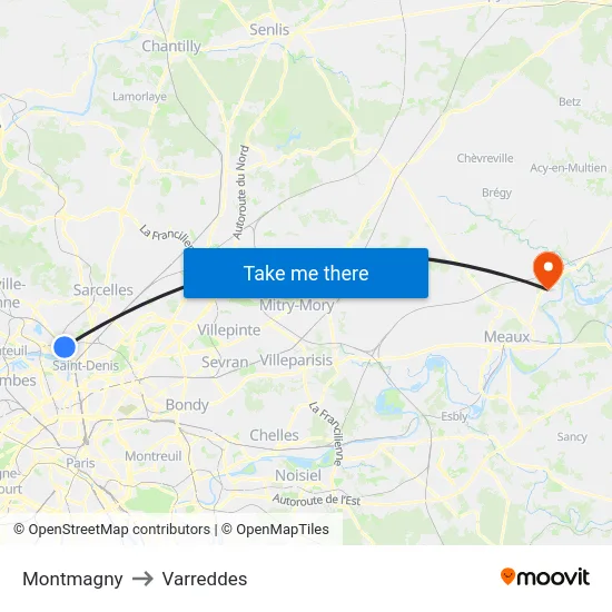Montmagny to Varreddes map
