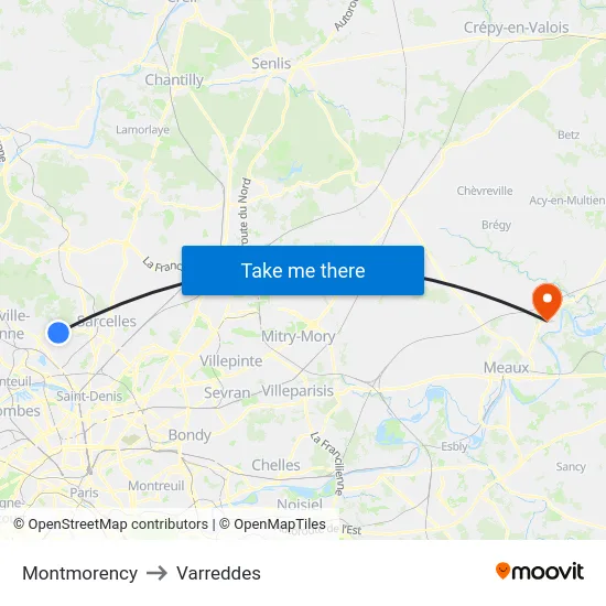 Montmorency to Varreddes map