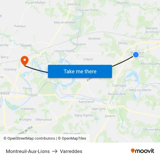 Montreuil-Aux-Lions to Varreddes map